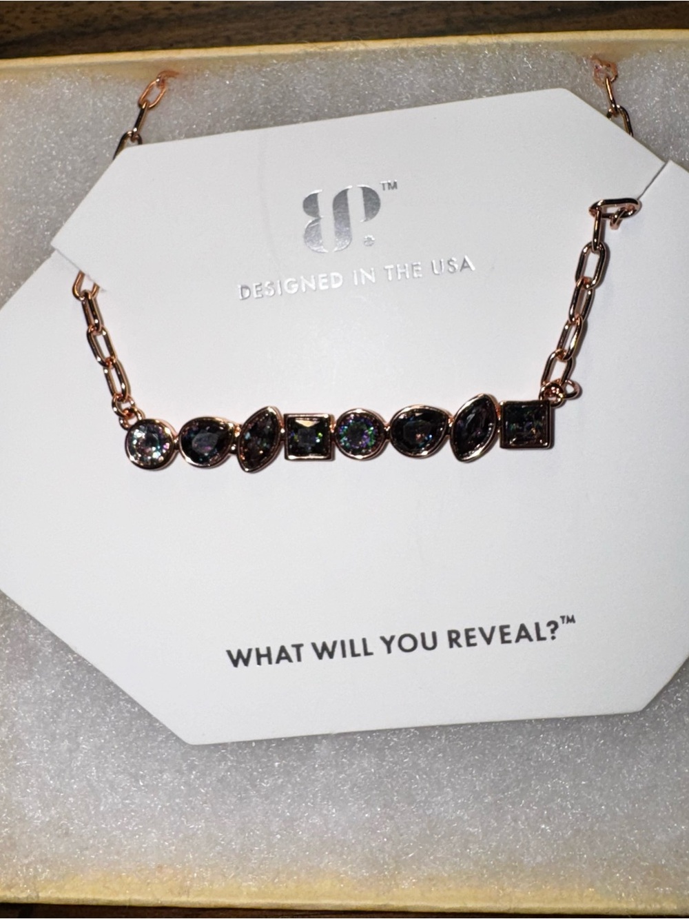 Bomb Party Rose Gold Bar Necklace with Multicolor Stones